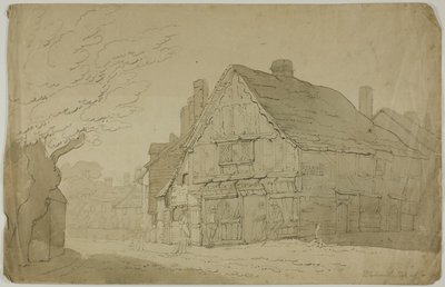 Smedsverkstad i Guildford (recto); Skiss av två trädstammar (verso) av George Wallwyn Shepheard