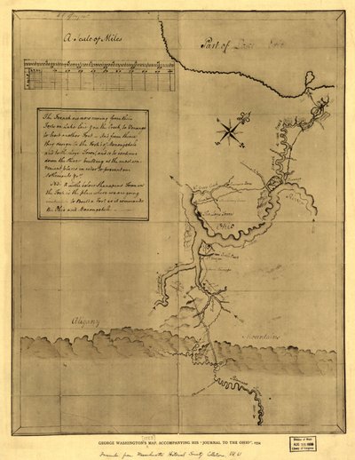 George Washingtons karta som följde med hans "Journal to the Ohio", 1754. LOC 99446116 av George Washington