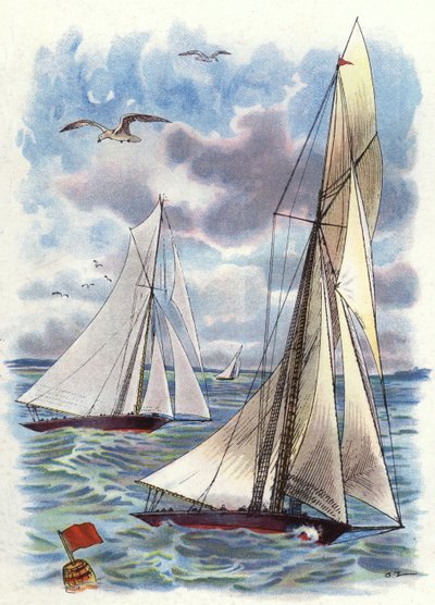 A Yacht Race (färg litho) av George Washington Lambert
