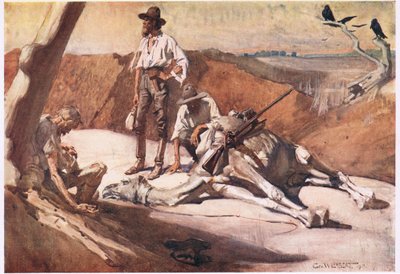 På väg till Mount Hopeless (färg litho) av George Washington Lambert