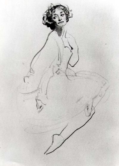 Studie av en balettdansös, ca. 1911 (krita på papper) (s/v foto) av George Washington Lambert