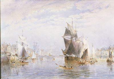 Litet hantverk på floden vid Whitby vid Whitby Bridge, 1877 (wc och utskrapa) av George Weatherill