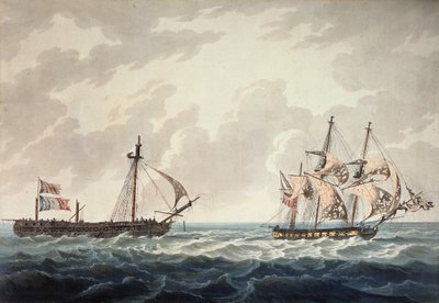 Hans Majestäts slup Bonne Citoyenne som tar den franska fregatten La Furieuse i släptåg efter aktionen den 6 juli 1809, graverad av R und D Havell, utgiven av Robert Cribb 1810. av George Webster