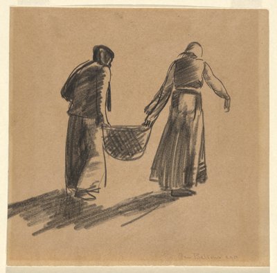 Kvinna med korg och försättsblad med utskriftsinstruktioner av George Wesley Bellows