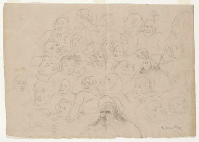Untitled - Många porträttskisser, grovt ritade, av män, kvinnor och barn (penna på papper) av George Whiting Flagg