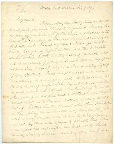 Ofullständigt brev [av G.W. Featherstonhaugh], Decatur, NC, till överste Abert [John James Abert], 19 juli 1837 av George William Featherstonhaugh