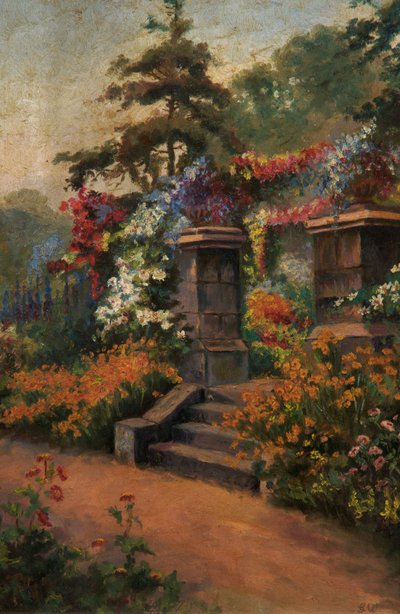 Summer Garden, odaterad (olja på duk) av George Wimpenny