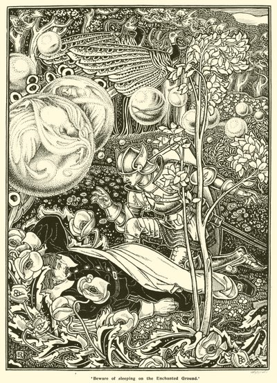 Se upp för att sova på den förtrollade marken (gravyr) av George Woolliscroft Rhead