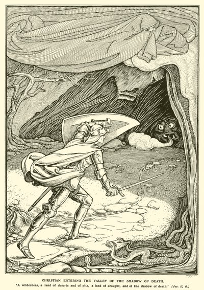 Christian Entering the Valley of the Shadow of Death (gravyr) av George Woolliscroft Rhead