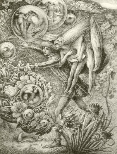 Ferdinand och Ariel (gravyr) av George Woolliscroft Rhead
