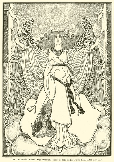 De himmelska portarna öppnas (gravyr) av George Woolliscroft Rhead