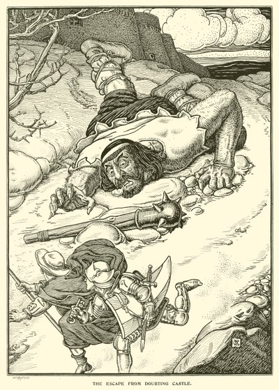 The Escape from Doubting Castle (gravyr) av George Woolliscroft Rhead