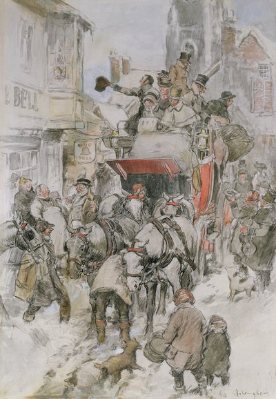 The Christmas Stagecoach (penna, wc och kroppsfärg) av George Wright