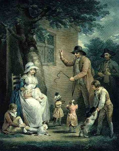 Dansande hundar, graverad av Thomas Gaugain (1748-1812), pub. av T. Philipe, 1796 (sticksticksgravyr) (par 125548) av George after Morland