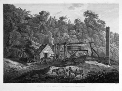 En utsikt över mynningen av en kolgrop nära Broseley i Shropshire, graverad av Francis Chesham (1749-1806) 1788 av George after Robertson