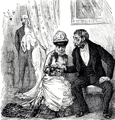 En tecknad film som kommenterar populariteten av handlätnad bland de rika. Illustrerad George du Maurier (1834-1896), en fransk-brittisk serietecknare och författare av George du Maurier