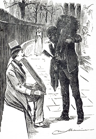 En tecknad serie som föreställer en sotare som bär sina penslar genom Londons gator. Illustrerad av George du Maurier (1834-1896), en fransk-brittisk serietecknare och författare av George du Maurier