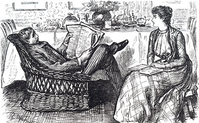En man och hustru som läser av George du Maurier