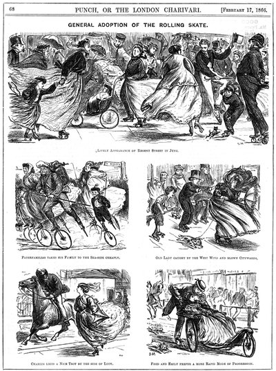 Allmän adoption av rullskridsko. George du Maurier tecknade filmer från Punch av George du Maurier