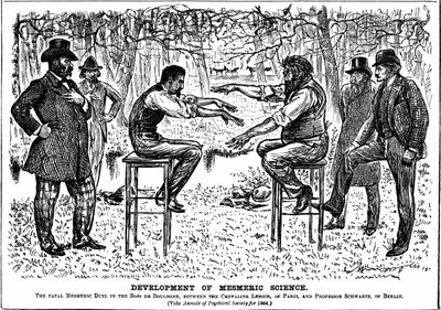 George du Maurier kartong om återupplivandet av mesmerism. Från Punch, London, 4 december 1883. av George du Maurier