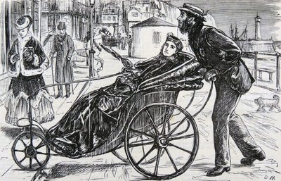 Patrick, trycker på damens badstol av George du Maurier