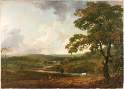 En utsikt i Welbeck Park med en slingrande bäck (olja på duk) av George the Elder Barret