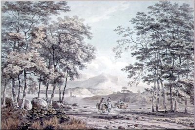 Landskap med flod och figurer av George the Elder Barret