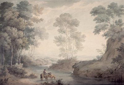 Landskap med flod- och hästvattning av George the Elder Barret