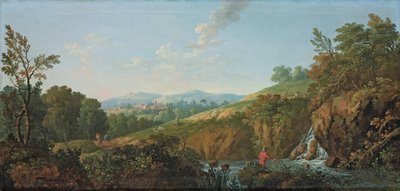 Skogbevuxen flodlandskap av George the Elder Barret