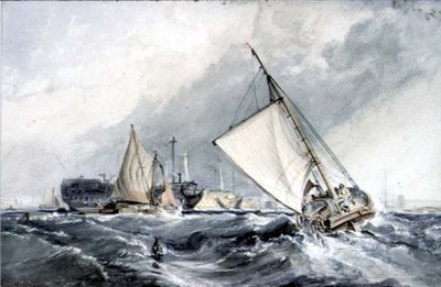 Old Men-of-War at Anchor: båtar i kuling av George the Elder Chambers
