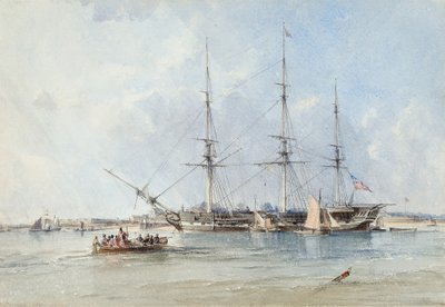 Blackwall-fregatten Seringapatam för ankar utanför Tilbury Fort av George the Elder Chambers