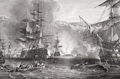 The Bombardment of Algiers, 27 augusti 1816, från `Illustrationer av engelsk och skotsk historia
