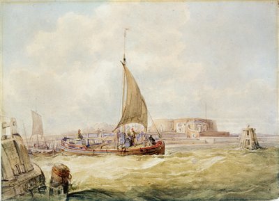 The Old Harbour, Hull (penna, blyerts, sepia- och akvarellfärg på papper) av George the Elder Chambers