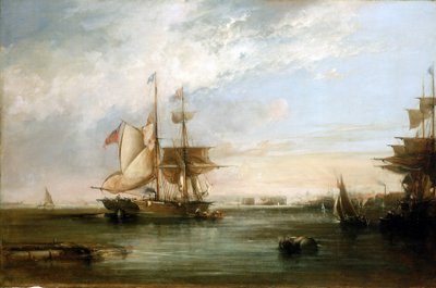 Yachten "Isabel" utanför Deptfords kust (England). Oljemålning av George the Elder Chambers