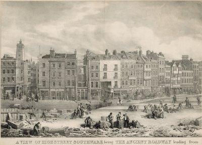 En vy av High Street, Southwark, London, som är den gamla vägsträckan. av George the Elder Scharf