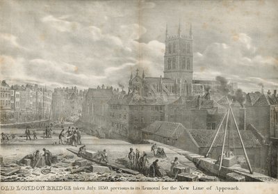 Old London Bridge togs i juli 1830, innan den togs bort för den nya inflygningslinjen av George the Elder Scharf