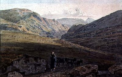 Bergigt landskap - kväll av George the Younger Barret