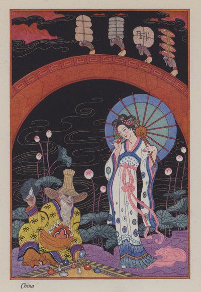 The Romance of Parfum: Kina (färg litho) av Georges (after) Barbier