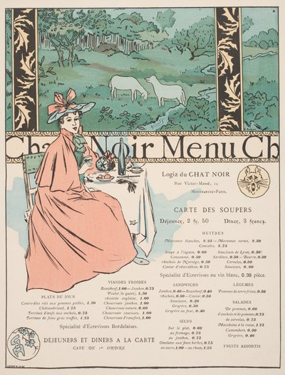 Menu from the Chat Noir (colour litho & pochoir print) av Georges Auriol