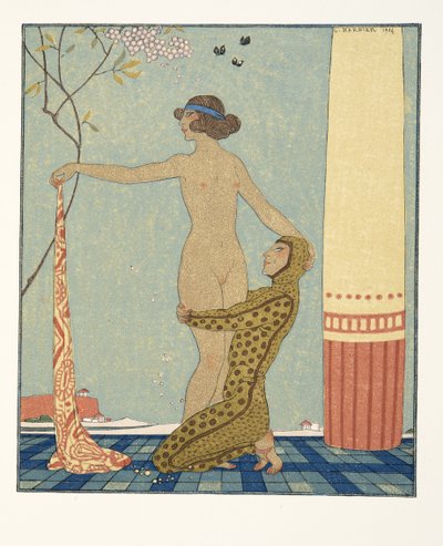 Bilitis, illustration från Les Chansons de Bilitis, av Pierre Louys, pub. 1922 (stenciltryck) av Georges Barbier