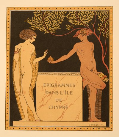 Epigram på ön Cypern, illustration från Les Chansons de Bilitis, av Pierre Louys, pub. 1922 (stenciltryck) av Georges Barbier