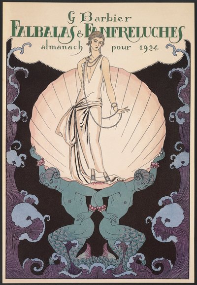 Falbalas et Fanfreluches, Almanacka för 1924, främre omslaget, av George Barbier, tryck av Georges Barbier