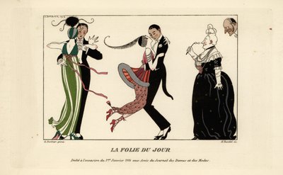 Fashionabla par som dansar energiskt på en bal av Georges Barbier