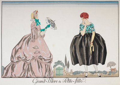 Grand-Mere et Petite fille. En äldre kvinna och ung flicka. av Georges Barbier