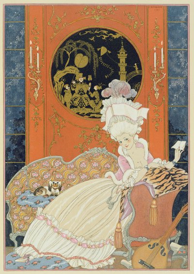 Illustration för "Fetes Galantes" av Paul Verlaine (1844-96) 1928 (stenciltryck) av Georges Barbier