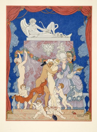 Illustration från "Les Liaisons Dangereuses" av Pierre Choderlos de Laclos (1741-1803) pub. 1934 (stenciltryck) av Georges Barbier