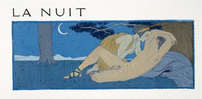 Natten, illustration från Les Chansons de Bilitis, av Pierre Louys, pub. 1922 (stenciltryck) av Georges Barbier