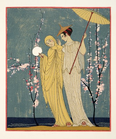Mötet, illustration från Les Chansons de Bilitis, av Pierre Louys, pub. 1922 (stenciltryck) av Georges Barbier
