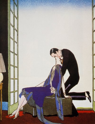 Fire, litografi av George Barbier (1882-1932), från Falbalas et Fanfreluches, Almanach des Modes Presentes, Passees et Futures av Georges Barbier