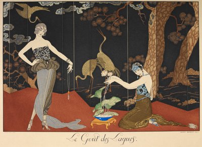 Le gout des laques. Smak av lack. Två kvinnor framför en lackad skärm. av Georges Barbier